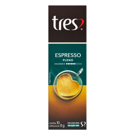 Café em Cápsula Torrado e Moído 3corações Espresso Pleno Caixa com 10un - 80gr