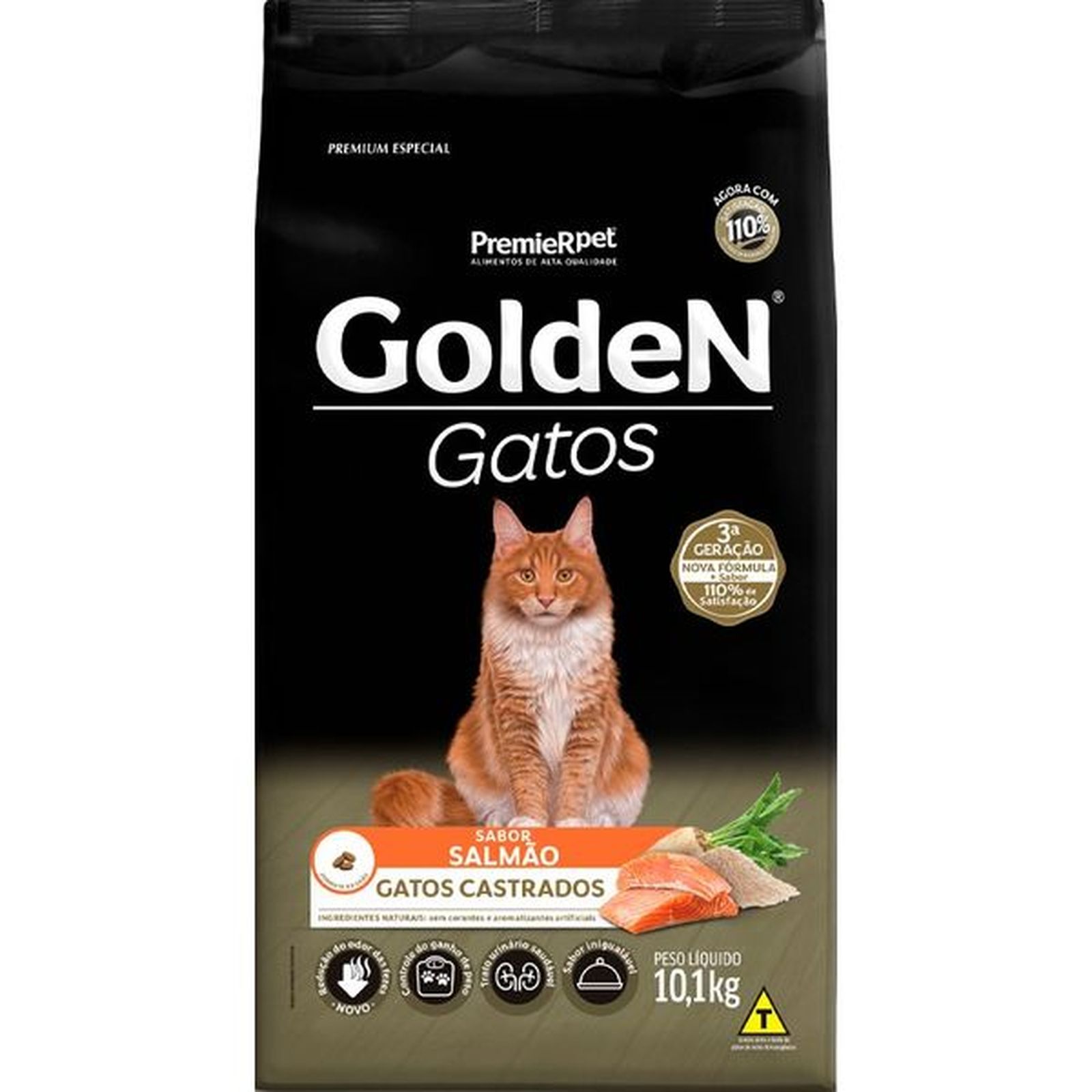 Ração Golden para Gatos Adultos Castrados Sabor Salmão 10,1Kg