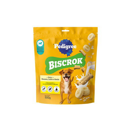 Biscoito Pedigree Biscrok Sabor Banana, Leite e Aveia Para Cães Adultos Raças Pequenas 500g