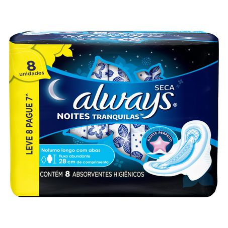 Absorvente com abas seca always noites tranquilas