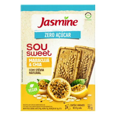 BISCOITO JASMINE SOU SWEET ZERO ACU MARAC/CHIA 75G