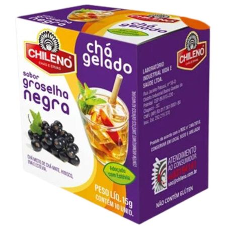 Chá Misto Chileno Chá-Mate, Hibisco e Uva, Sabor Groselha Negra Sachê 1.5gr - Caixa com 10un - 15gr