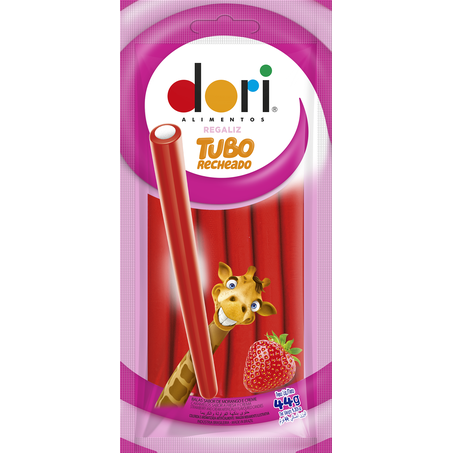 TUBO RECHEADO DORI 44G MORANGO