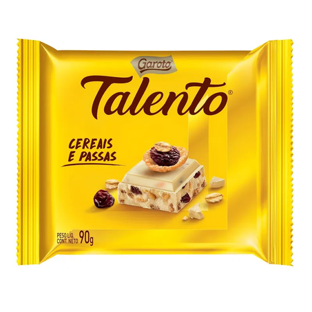 Chocolate branco com cereais e passas garoto talento
