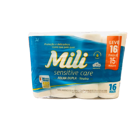 Papel Higiênico Mili Sensitive Care Folha Dupla Leve 16 Pague 15 16x30m 
 
