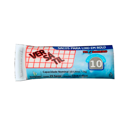 Saco de Lixo Versátil Rolo 10L com 25 Unidades