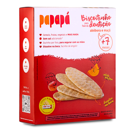 Biscoitinho Infantil para Fase de Dentição Papapá Abóbora e Maça sem Glúten 36G