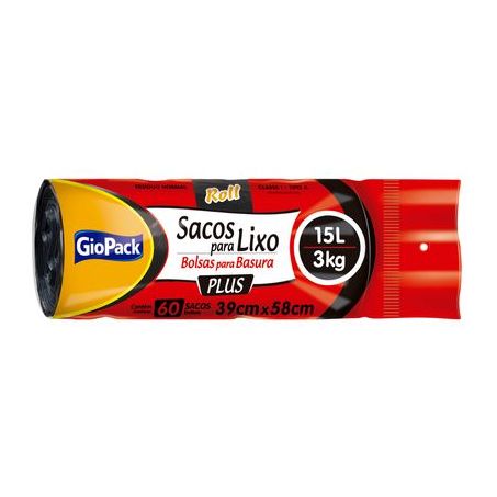Saco p lixo giopack reforcado 15l 3kg c/ 20 rolo