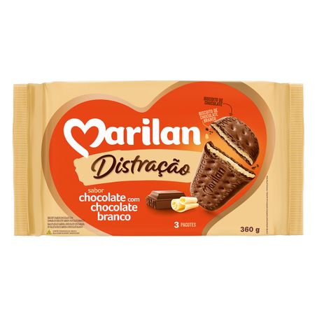 BISCOITO CHOCOLATE RECHEIO CHOCOLATE BRANCO MARILAN DISTRAÇÃO