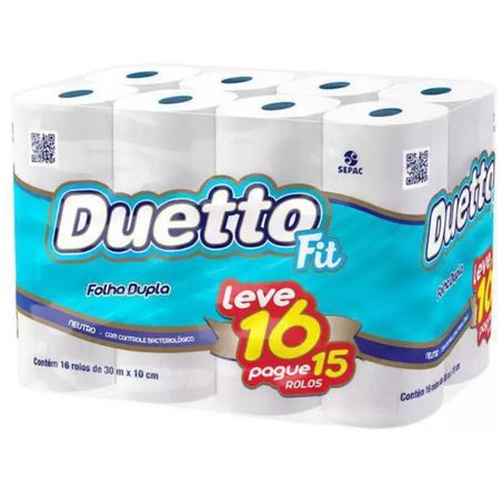 Papel hig 30m duetto folha dupla pague 15 leve 16 rolos