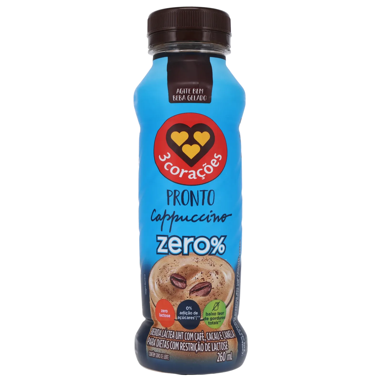 Bebida Láctea Uht Cappuccino Zero Lactose 3 Corações Zero% Frasco
