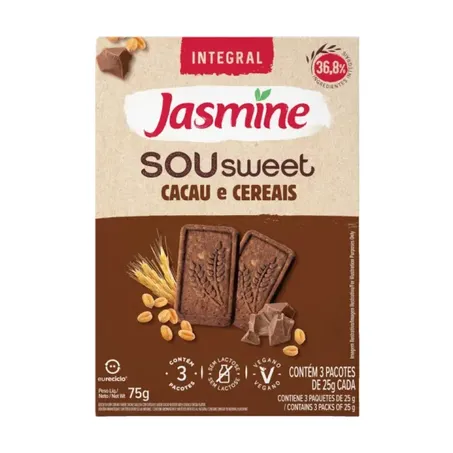 BISCOITO SOU SWEET CACAU E CEREAIS ZERO 75G - JASMINE