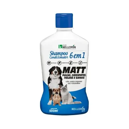 SHAMPOO E CONDICIONADOR 6X1 MATT PULGAS KELLDRIN 500ML