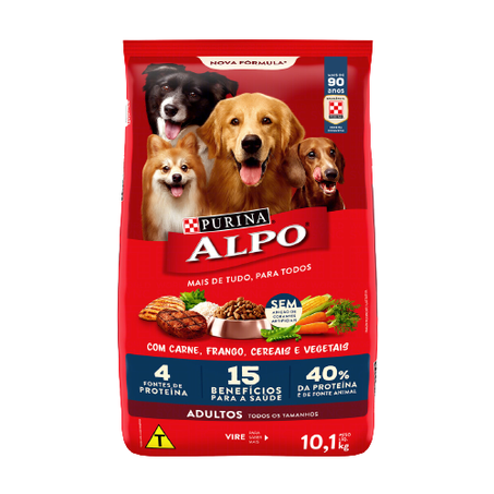 RAÇÃO PARA CÃES ADULTOS CARNE, FRANGO, CEREAIS E VEGETAIS PURINA ALPO 10,1KG