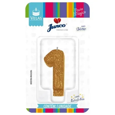 Vela Aniversario Junco Live Colors N1 Glitter Ouro