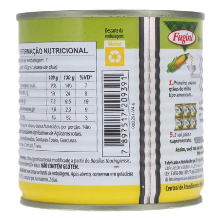 Milho Verde em Conserva Fugini Cozido no Vapor Crocante Lata 170gr 360-16