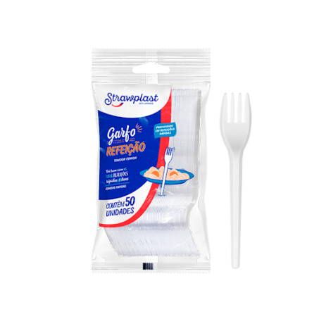 Garfo Descartável Strawplast Refeição Cristal Pacote 50un 
 