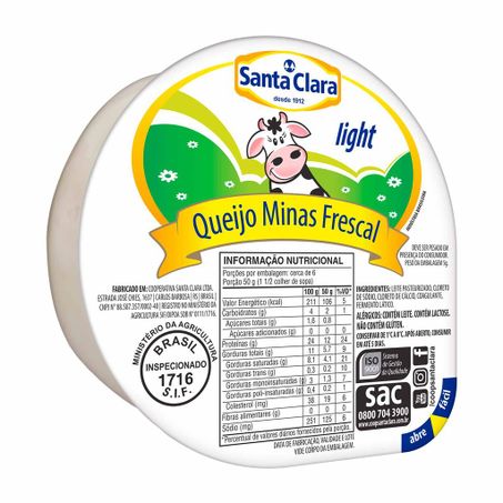 Queijo Minas Frescal Santa Clara light Aproxi 250g a Un