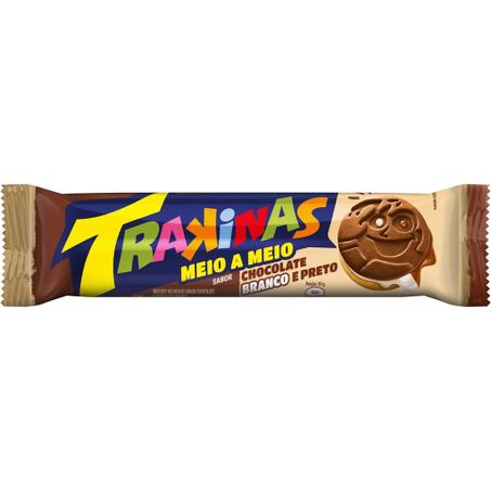 BISCOITO RECHEADO TRAKINAS MEIO A MEIO CHOCOLATE AO LEITE E BRANCO 126G