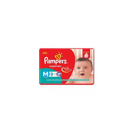 FRALDA DESCARTAVEL INFANTIL PAMPERS SUPERSEC M COM 9 UNIDADES