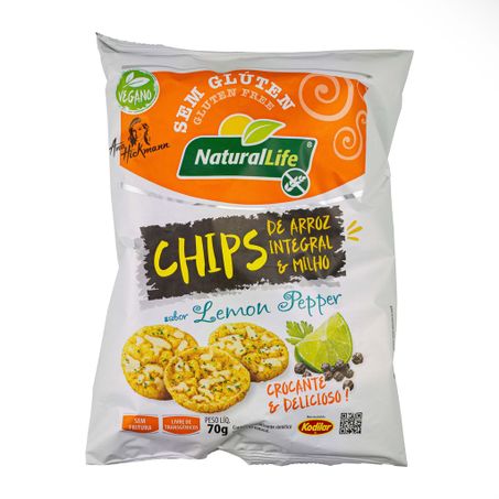 CHIPS DE ARROZ E MILHO SABOR LEMON PEPPER 70G