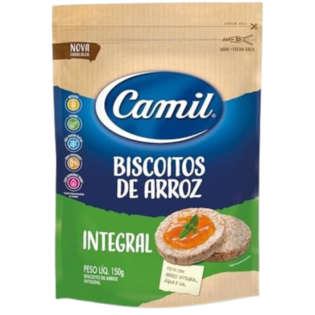 Biscoito de arroz integral camil 150g (0% colesterol)