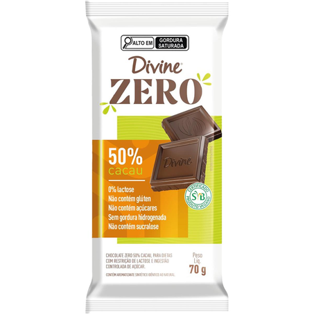 Chocolate Divine 70g - Sem Glúten - 50% Cacau - Meio Amargo | Condor