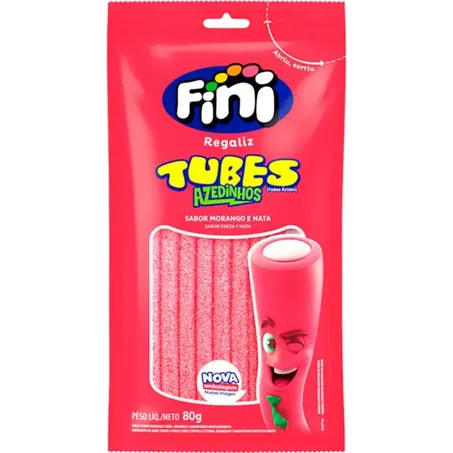 Bala Gelatina Fini Tubes Morango Ácido 80G