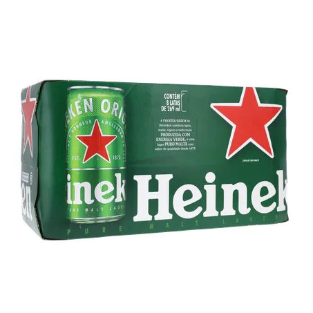 Cerveja Lager Heineken Puro Malte Lata 269ml - Pacote com 8un - 2.1lt 360-34