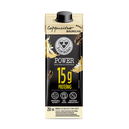 BEB CAPPUCC POWER 3 CORACOES 250ML WHEY BAUNILHA