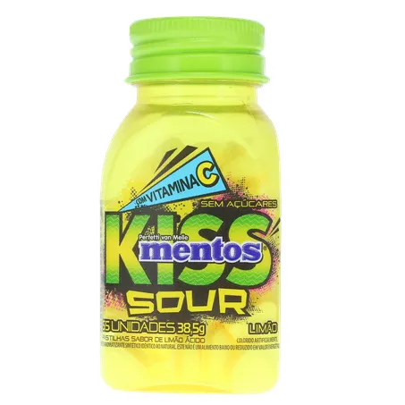 Pastilha Mentos Kiss Suor Limão Ácido Frasco com 55un - 38.5gr 360-1