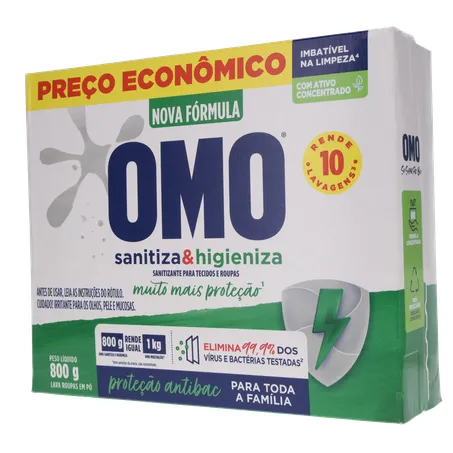 Lava Roupas Pó Omo Lavagem Perfeita Sanitiza e Higieniza Caixa 800G 360-3
