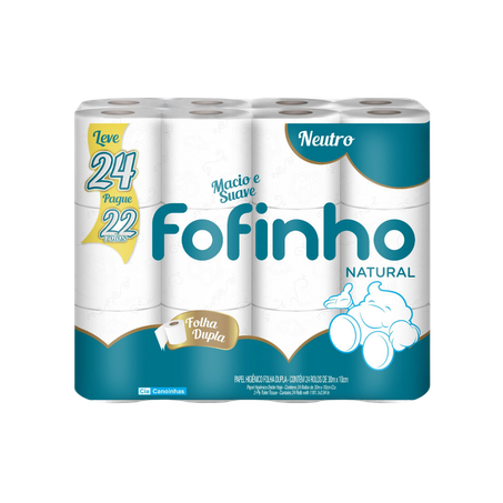 Papel Higiênico Fofinho Folha Dupla 30m Pacote 24un 
 