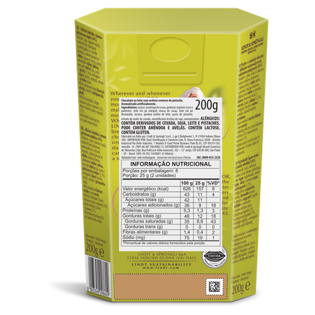 Chocolate Italiano ao Leite Recheio Cremoso de Pistache Lindt Lindor Caixa 200g 360-1