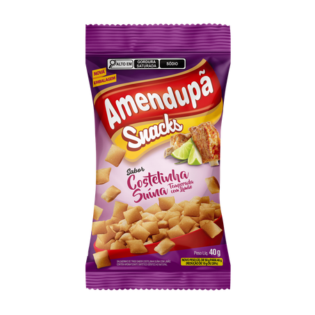 SALGADINHO SNACKS AMENDUPÃ COSTELINHA SUÍNA TEMPERADA COM LIMÃO PACOTE 40G
