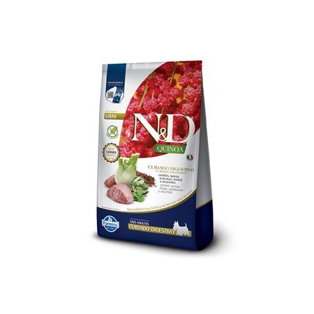 Ração Farmina N&D Quinoa Cuidado Digestivo para Cães Adultos de Porte Mini e Pequeno Sabor Cordeiro, Quinoa, Erva-Doce, Hortelã e Alcachofra 2,5kg