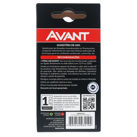 Lâmpada avant led 7w 6500k e27 pera bivolt 360-9