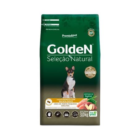Ração Golden Seleção Natural para Cães Adultos de Porte Pequeno Sabor Frango com Batata Doce 3Kg 360-1