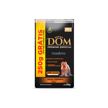Ração para Cães Dom Premium Raças Pequenas Frango e Arroz 3Kg