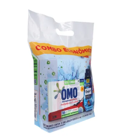Kit Sabão em Pó Omo Lavagem Perfeita 1,6kg  Amaciante Concentrado Comfort 500ml 360-32