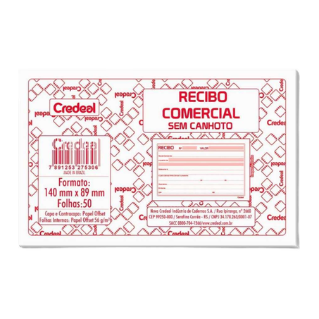 RECIBO COMERCIAL SEM CANHOTO CREDEAL C/50 FLS     