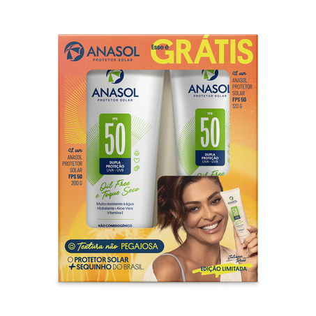 Kit Anasol Oil Free  Toque Seco Protetor Solar FPS 50 200g  Protetor Solar FPS 50 120g