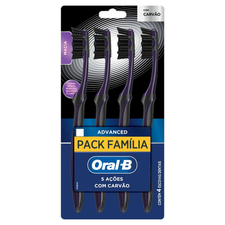 Escova Dental Oral-B 5 Ações com Carvão - Com 4 Escovas