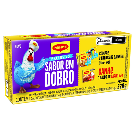 Kit Caldo Maggi Sabor em Dobro Galinha 114g  Galinha 57G  Carne 57G