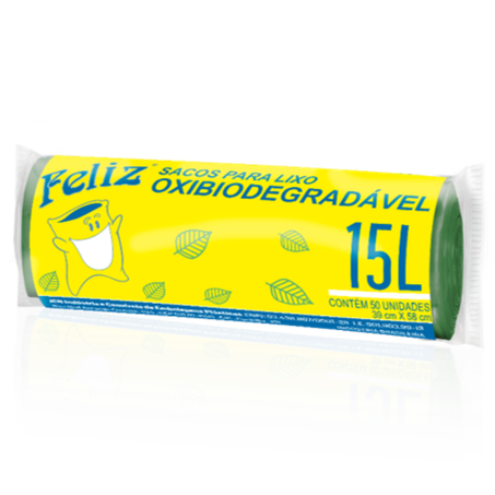 Saco para lixo feliz biodeg 15 litros 39x58 rolo verde com 50 unidades