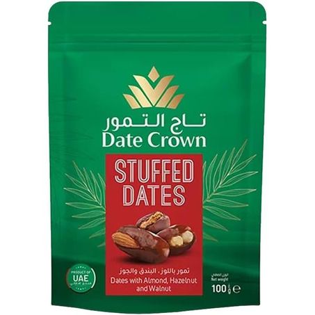 TÂMARA RECHEADA COM AMÊNDOAS, AVELÃS E NOZES 100G - DATE CROWN