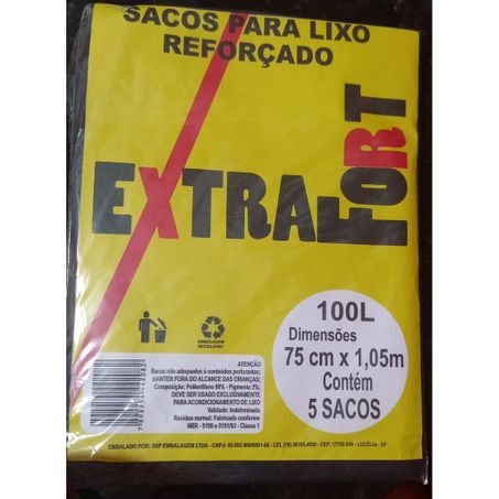 	 SACO PLASTICO LIXO EXTRA FORT 100L 5UN