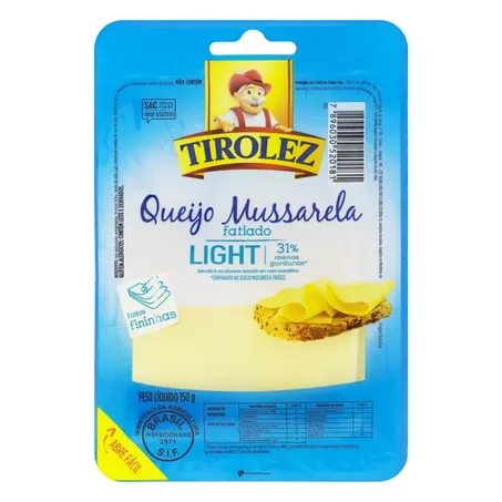 Queijo mussarela light fatiado tirolez 150g