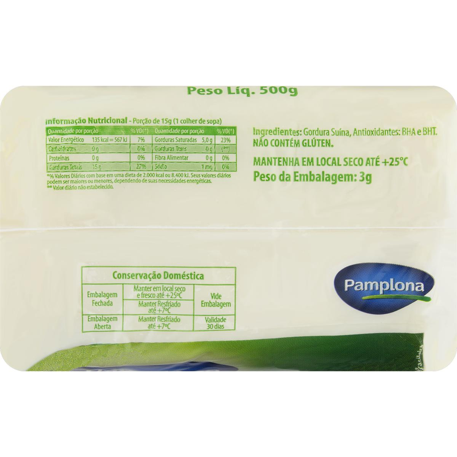 Banha Pamplona 500g - Pacote