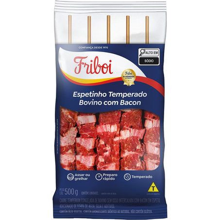 Espetinho Bovino Friboi 500g - Temperado - Bacon